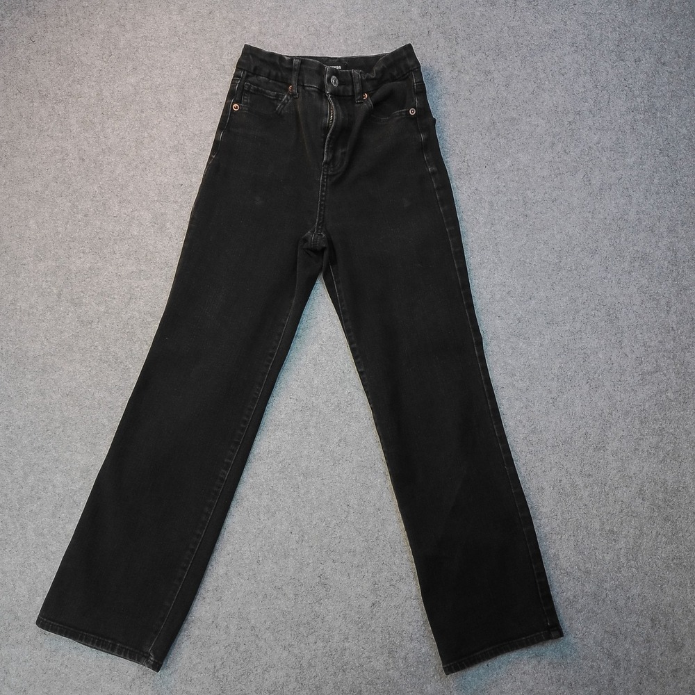Express Womens High Waisted Straight Leg Jeans Black Denim Pants Size 00 Regular